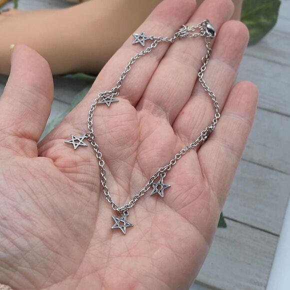Stainless Steel Pentagram Star Anklet - Picture 2 of 4